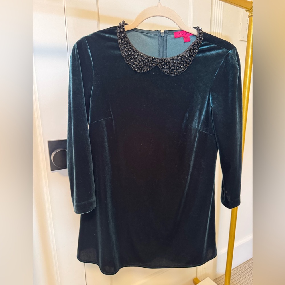 Betsey Johnson Black Velvet Top with Embellished Collar